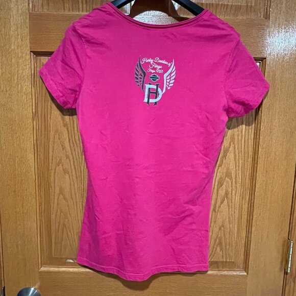 HARLEY-DAVIDSON Women's M Pink V-Neck Short Sleeve Fargo ND Shirt T-Shirt EUC - Picture 2 of 5